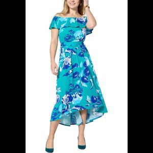 C Wonder by Christian Siriano Off Shoulder Flounce Dress Floral Teal - Regular